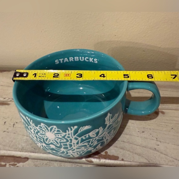 Starbucks 2022 Turquoise Holiday Textured Design Soup / Cappuccino Mug 16 oz - Picture 9 of 9